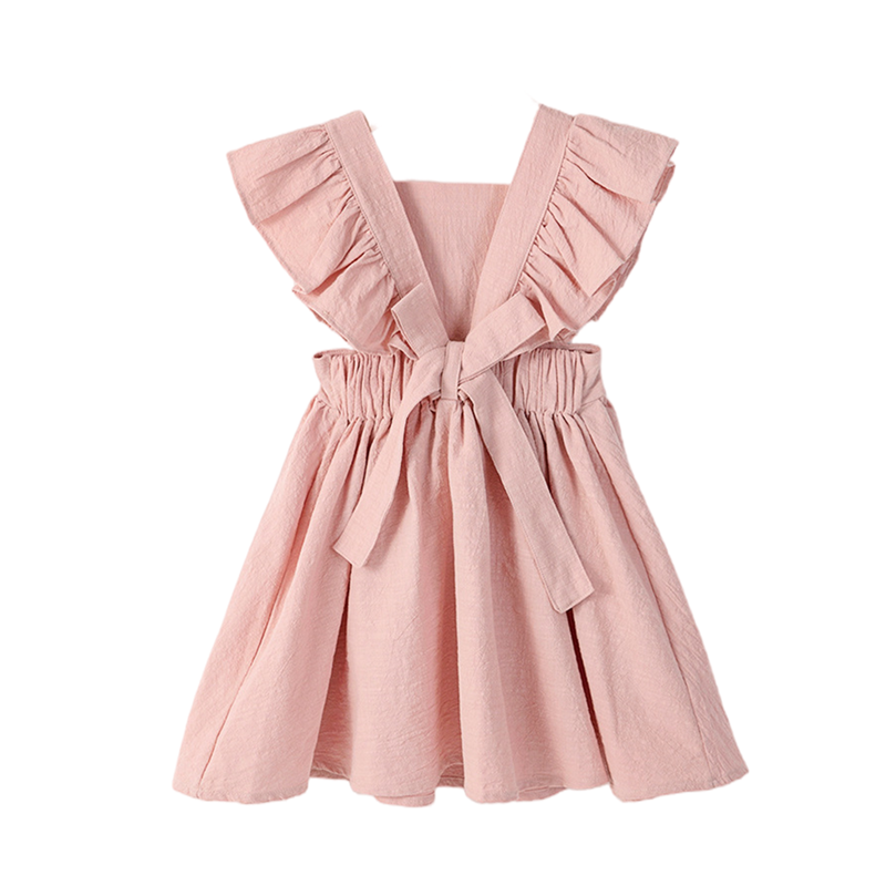 Toddler Baby Girl Dress Cotton Linen Ruffle Halter Sleeveless Dresses Kids Summer Sundress