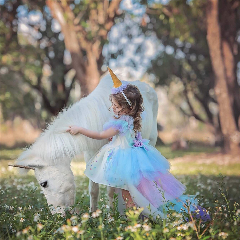 Baby Girls Unicorn PrincessTutu Dress Flower Girls Rainbow dress Birthday Party Costume Children Summer Tulle dress