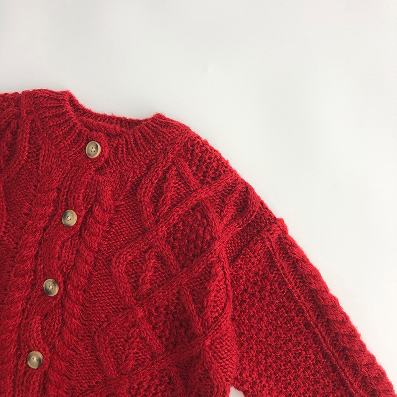 New arrival Autumn knitted red Christmas holiday kids girl cardigan