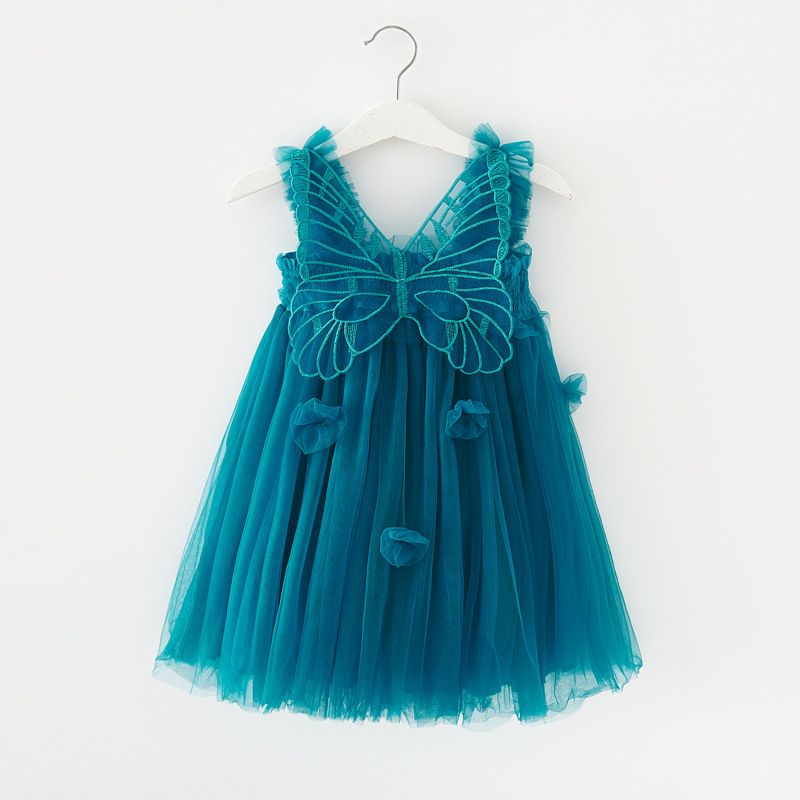 Wholesale Solid color Sleeveless Kids Girl Casual Dresses Summer Butterfly Fairy Tulle Dress Baby Girls Tutu Dress