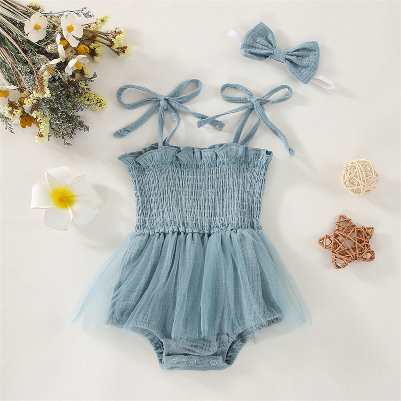 2023 Summer 2 Pcs /set Bamboo Baby Romper Lace Baby Girl Jumpsuit Sleeveless Baby Rompers For Girl