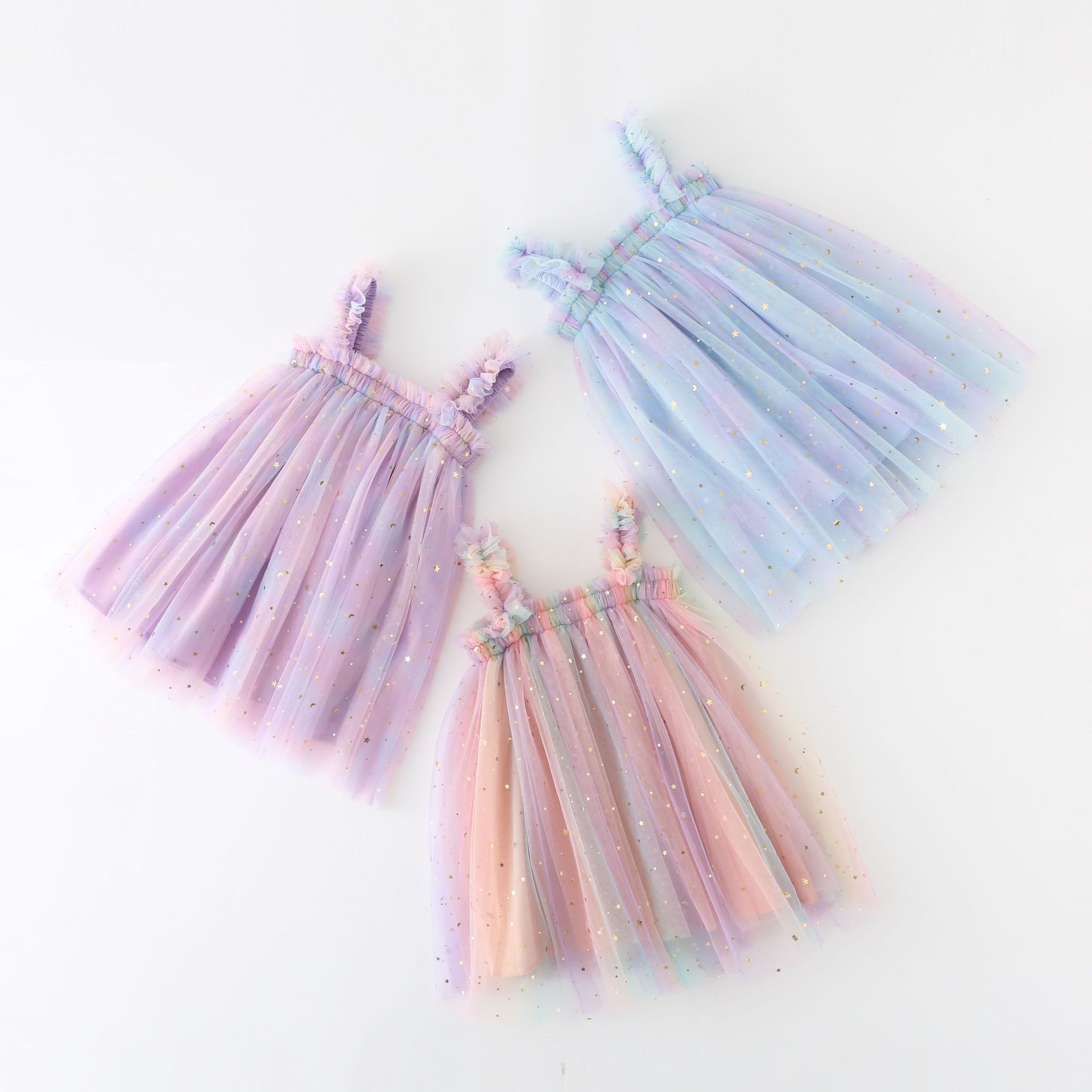 Wholesale summer baby toddler clothing sequined rainbow sling strap frock tulle baby girl summer dress tutu dresses