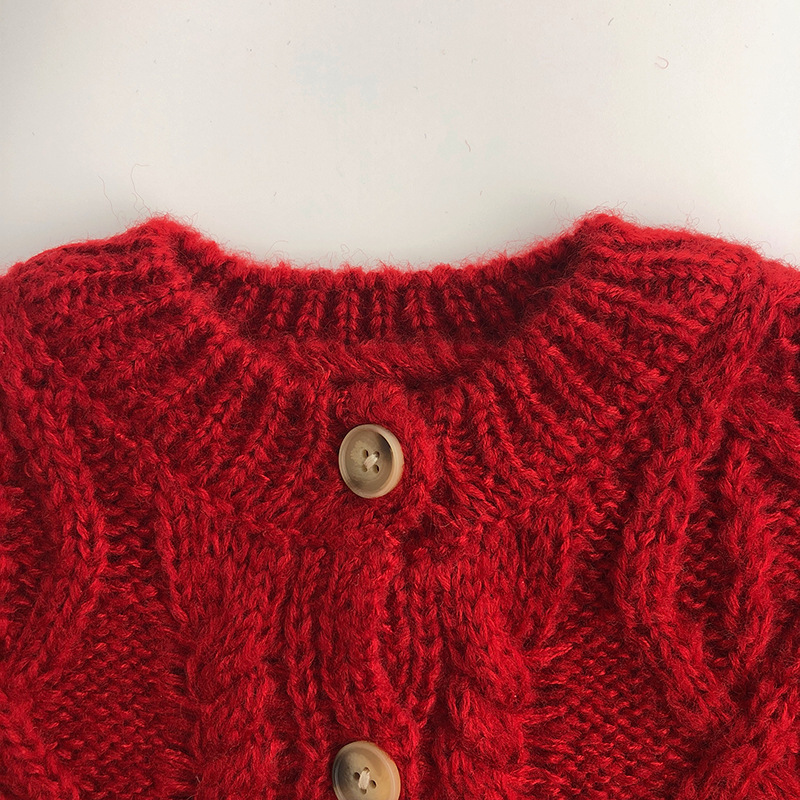 New arrival Autumn knitted red Christmas holiday kids girl cardigan