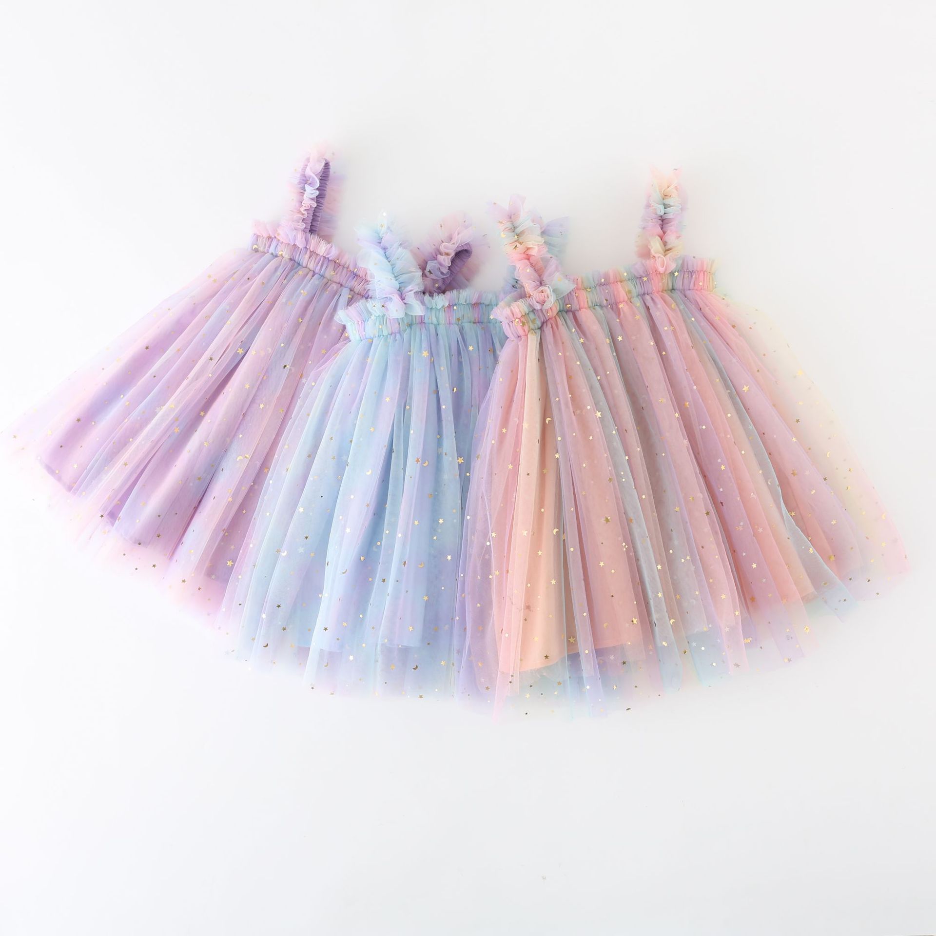 Wholesale summer baby toddler clothing sequined rainbow sling strap frock tulle baby girl summer dress tutu dresses