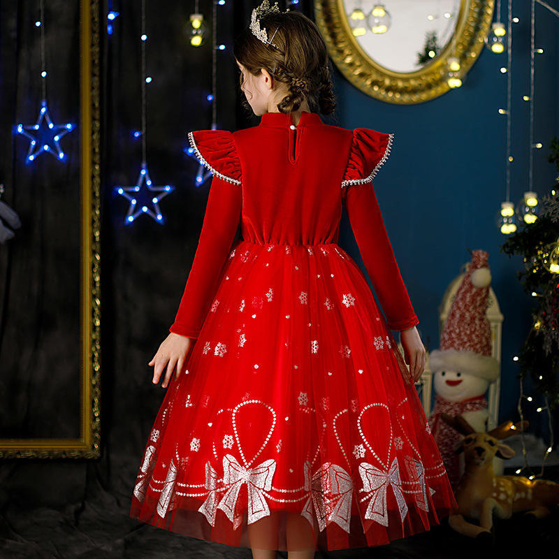 New Winter Red Thickened Velvet Kids Girls Dresses Christmas Princess Tv Movie Costumes Dresses For Girls