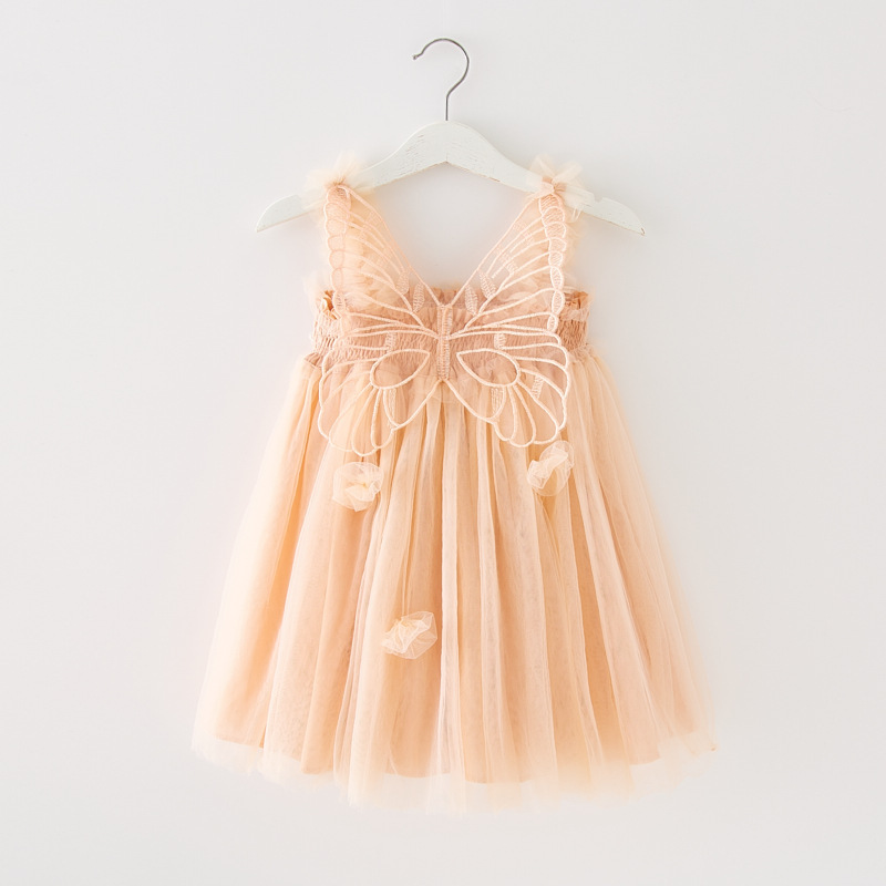 Wholesale Solid color Sleeveless Kids Girl Casual Dresses Summer Butterfly Fairy Tulle Dress Baby Girls Tutu Dress