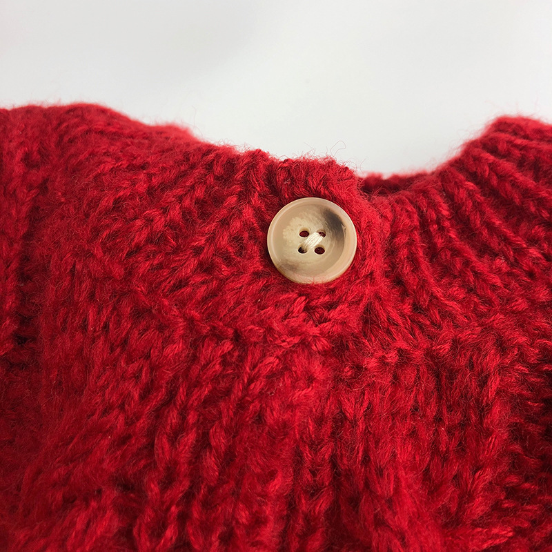 New arrival Autumn knitted red Christmas holiday kids girl cardigan