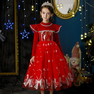 New Winter Red Thickened Velvet Kids Girls Dresses Christmas Princess Tv Movie Costumes Dresses For Girls