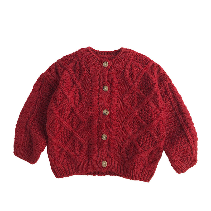 New arrival Autumn knitted red Christmas holiday kids girl cardigan