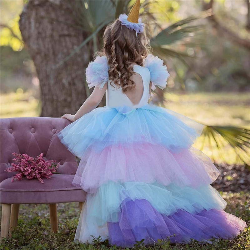 Baby Girls Unicorn PrincessTutu Dress Flower Girls Rainbow dress Birthday Party Costume Children Summer Tulle dress