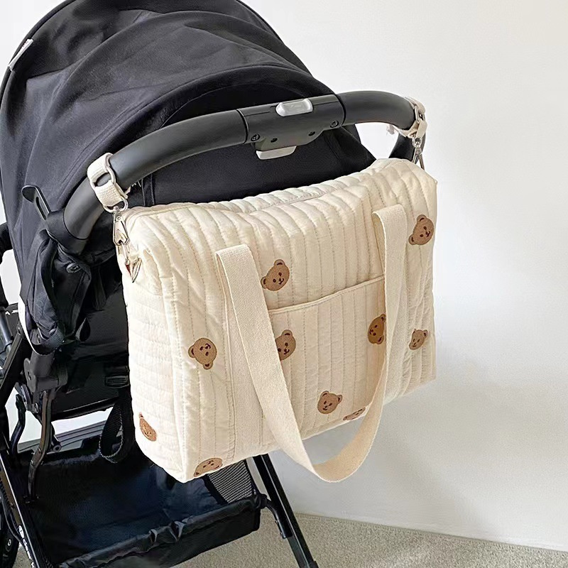 Korean Style Embroidery Baby Stroller  Bag Cotton Diaper Bag Organizer For Mon Portable Diaper Bag