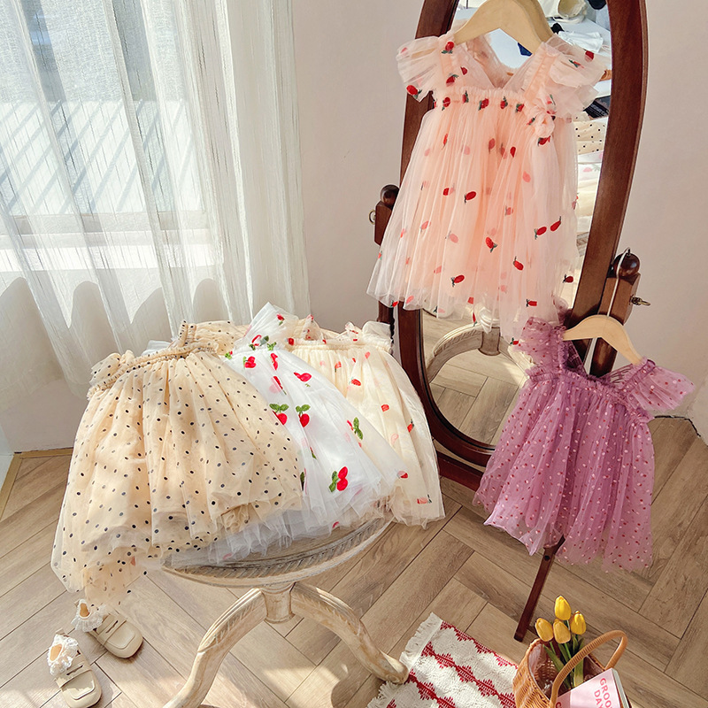 Ins Embroidery Tutu Dresses For Girls Kids Butterfly Wings Lace Summer Baby Girl Party Dress