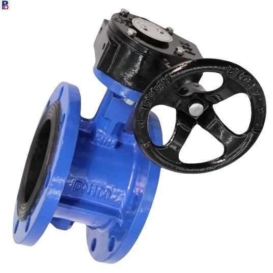 valve manufacturer PN10 PN16 ductile cast iron gear box operated double flange butterfly valve