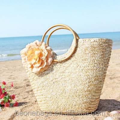 High quality big floral ladies moroccan straw bag natural straw beach bag