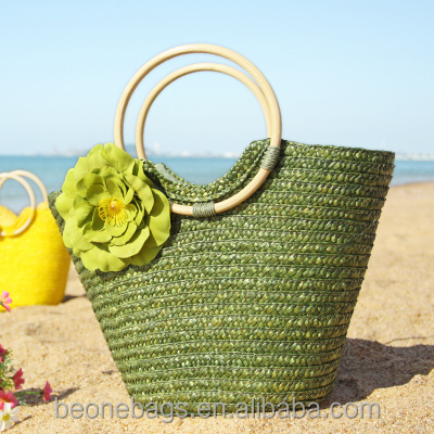 High quality big floral ladies moroccan straw bag natural straw beach bag