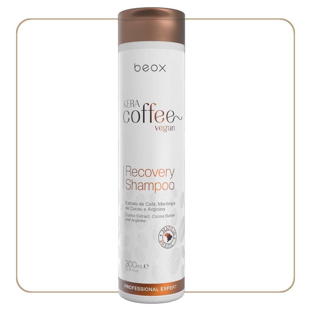 Recovery Shampoo KeraCoffee 300mL - Vegan Coffee extract Cocoa butter Arginine - hydrated shiny and frizz-free with special oils