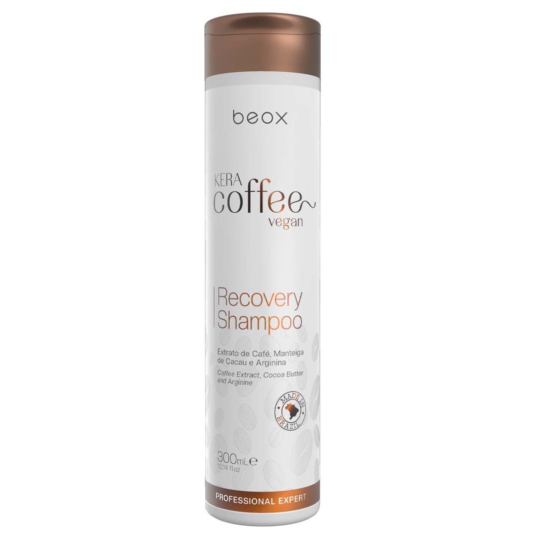 Recovery Shampoo KeraCoffee 300mL - Vegan Coffee extract Cocoa butter Arginine - hydrated shiny and frizz-free with special oils