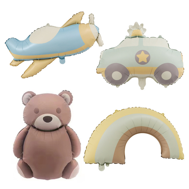 New matte cartoon bear rainbow plane police car aluminum balloon children's birthday cute decoration