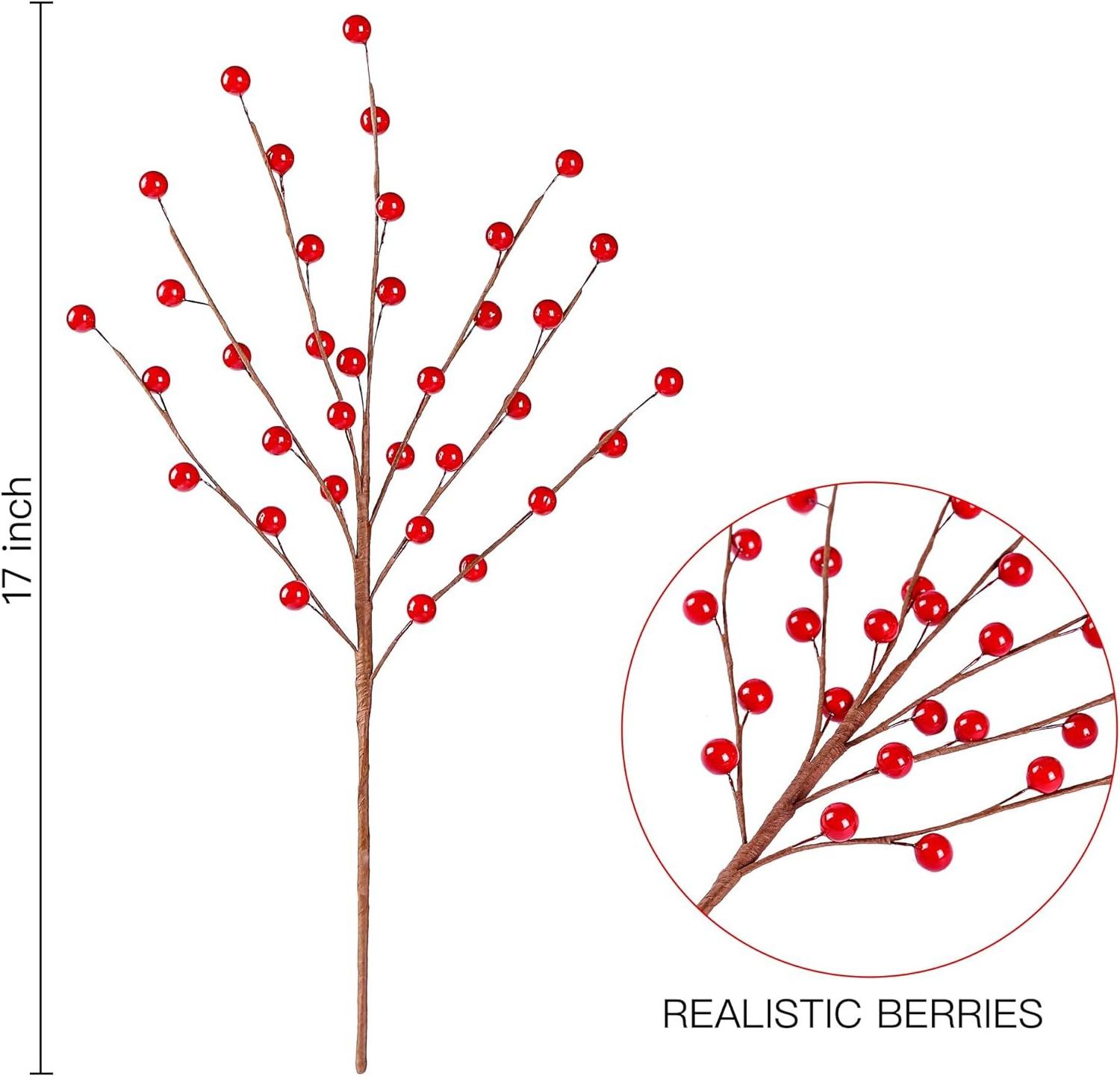 15 Pcs Artificial Red Berry Stems Christmas Red Berries Holly Berry Branches for Christmas Tree DIY Crafts Decor