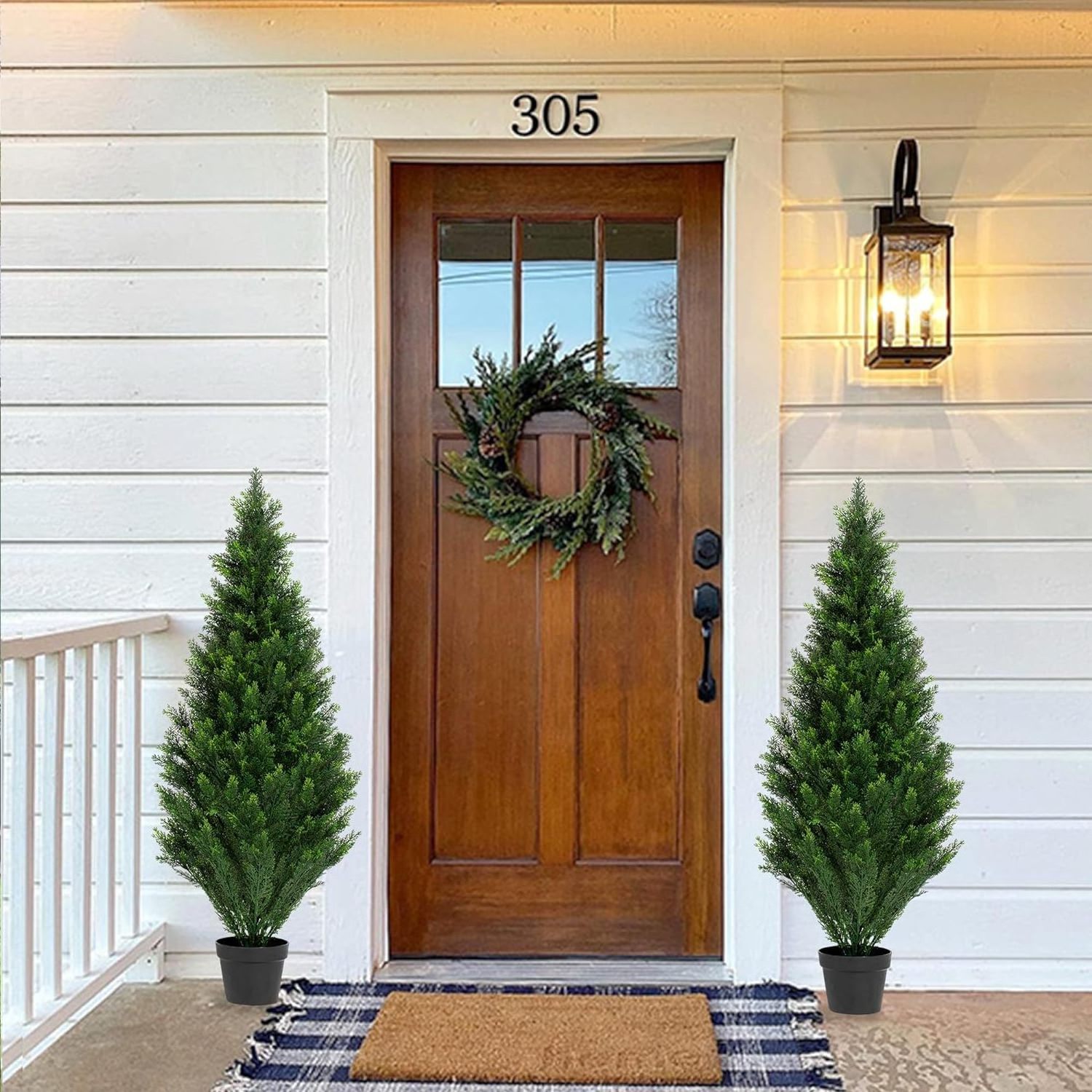 2 Pack 5ft Artificial Cedar Topiary Trees Outdoor Faux Arborvitae Plants UV Resistant  Lasting Evergreen Pine Shrubs for Indoor