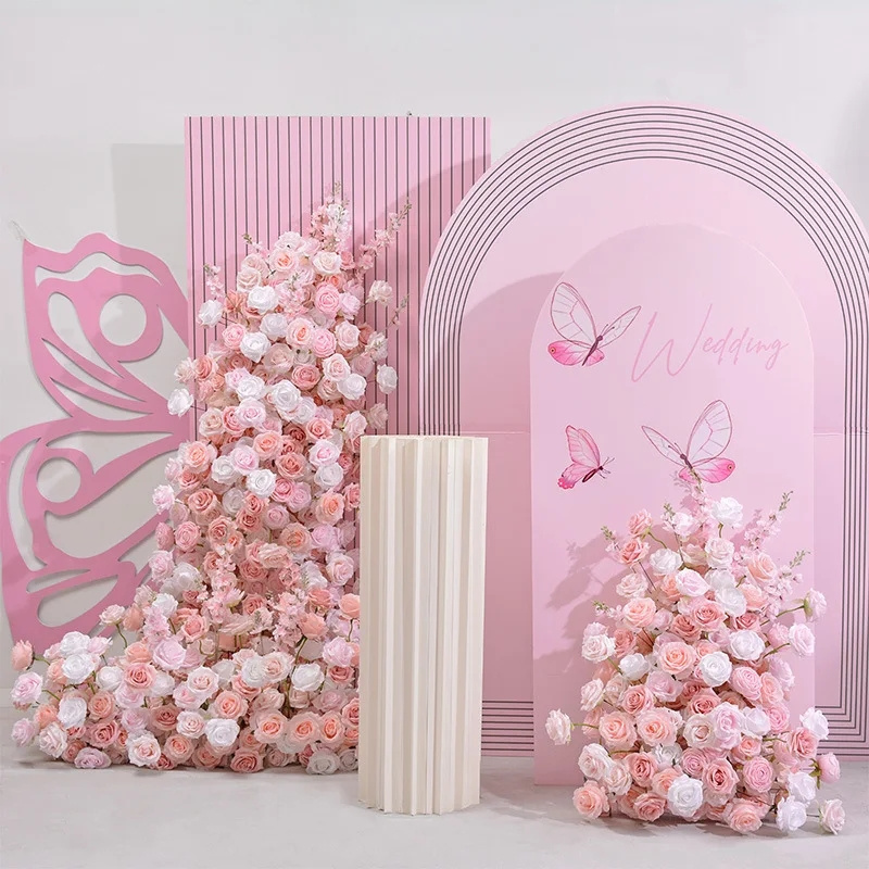 Luxury 5D pink Wedding Backdrop Arch KT Board Decor Floral Arrangement Floor Flower Row Event Party Props