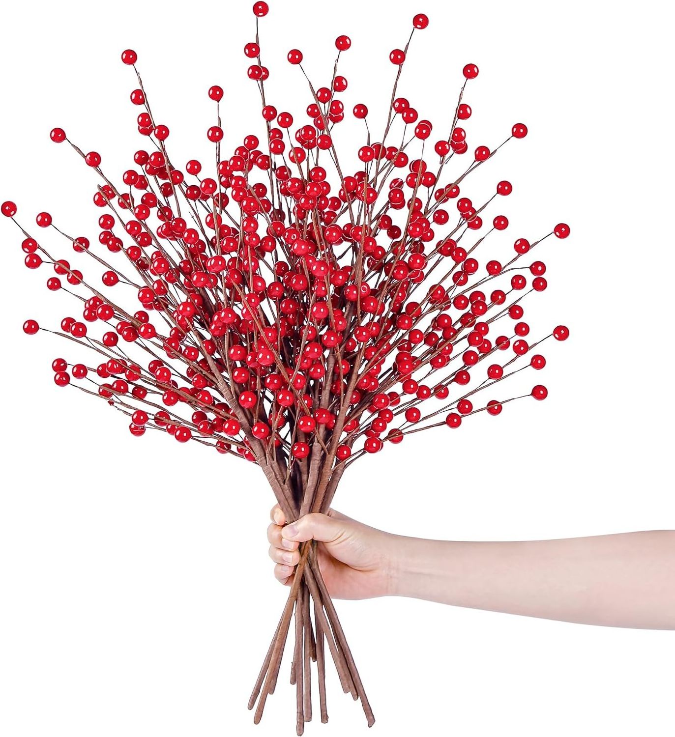 15 Pcs Artificial Red Berry Stems Christmas Red Berries Holly Berry Branches for Christmas Tree DIY Crafts Decor