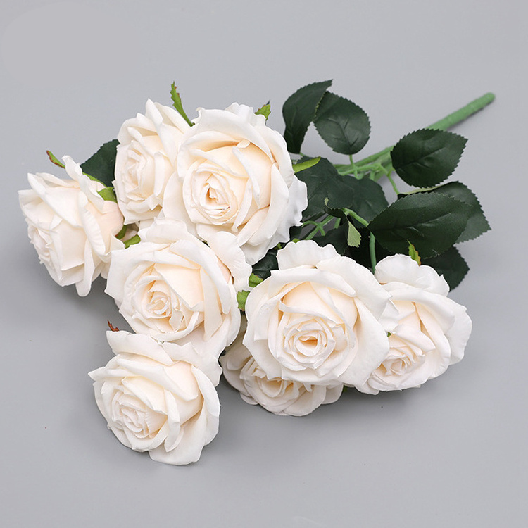 10 Heads Roses Artificial Flower Silk Flowers Home Decoration Yellow Simulation Rose Bouquet Wedding Flowers