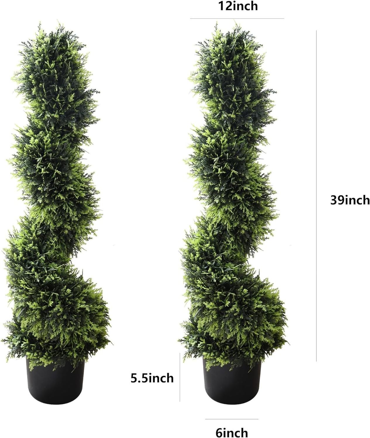 39 inch Boxwood Artificial Cedar Spiral Topiary Trees Greenery in Planter Pots for Front Porch Outdoor Walkway Set of 2