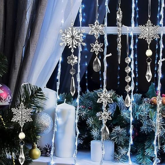 Luxury Christmas Tree Decoration 18pcs Acrylic Snowflake and Icicle Crystal Christmas Ornaments