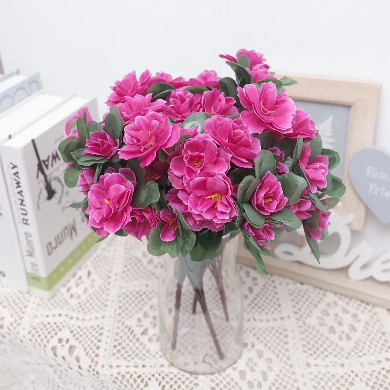 Artificial Flower Silk Champagne Azalea Bridal Bouquet Vase High Quality Home Wedding Party Garden Gifts Decor Peony Floral