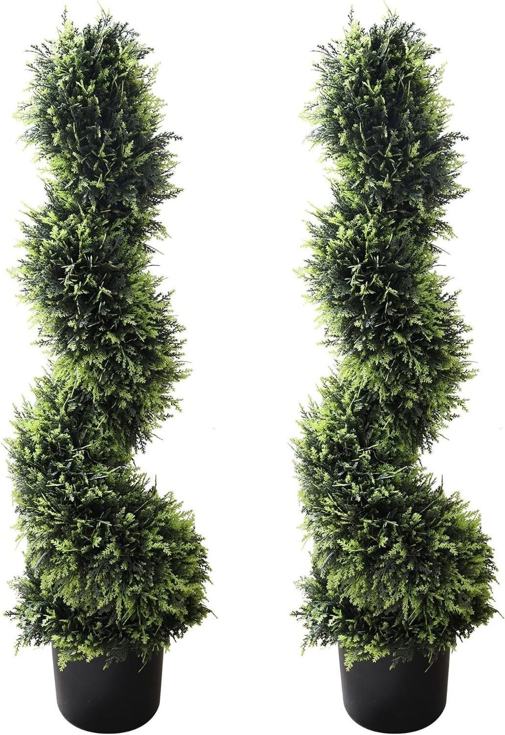 39 inch Boxwood Artificial Cedar Spiral Topiary Trees Greenery in Planter Pots for Front Porch Outdoor Walkway Set of 2