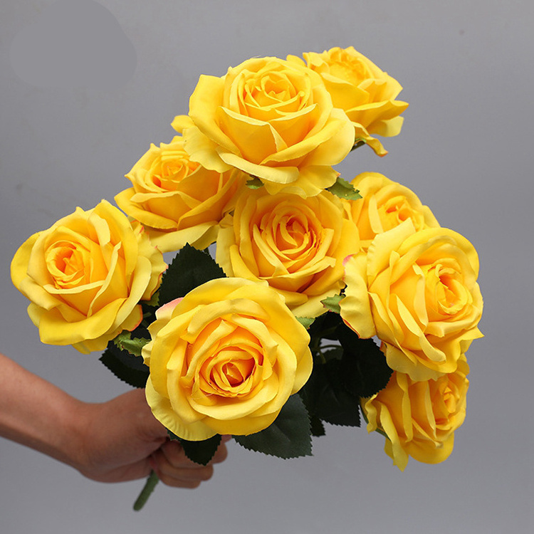 10 Heads Roses Artificial Flower Silk Flowers Home Decoration Yellow Simulation Rose Bouquet Wedding Flowers