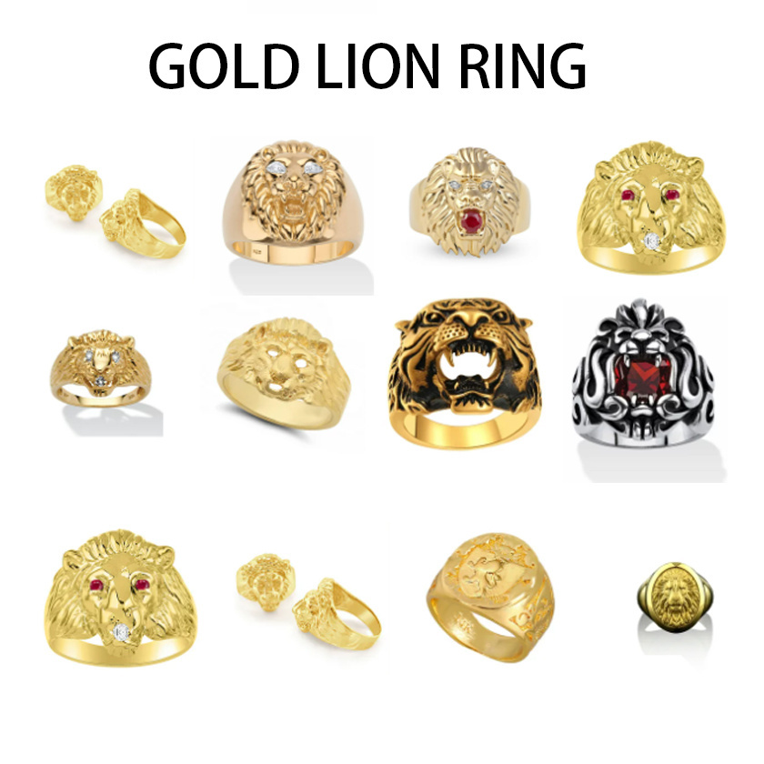 Factory Wholesale New Design 10K 14k 18k 24k Real Solid Gold Hip Hop VVS Moissanite Diamond Ring Lion Picture Jewelry For Men