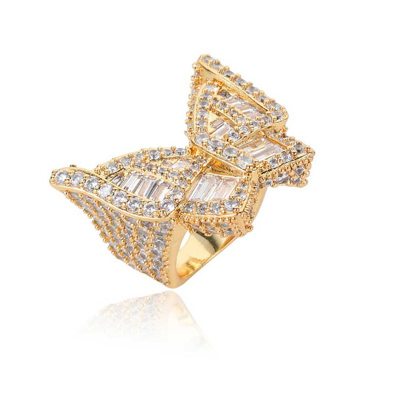 hiphop Jewelry wholesale Gold Plating Micro-Inlaid Big Zircon Butterfly Rings Brass iced out diamond ring for Men   Jewelry Gift