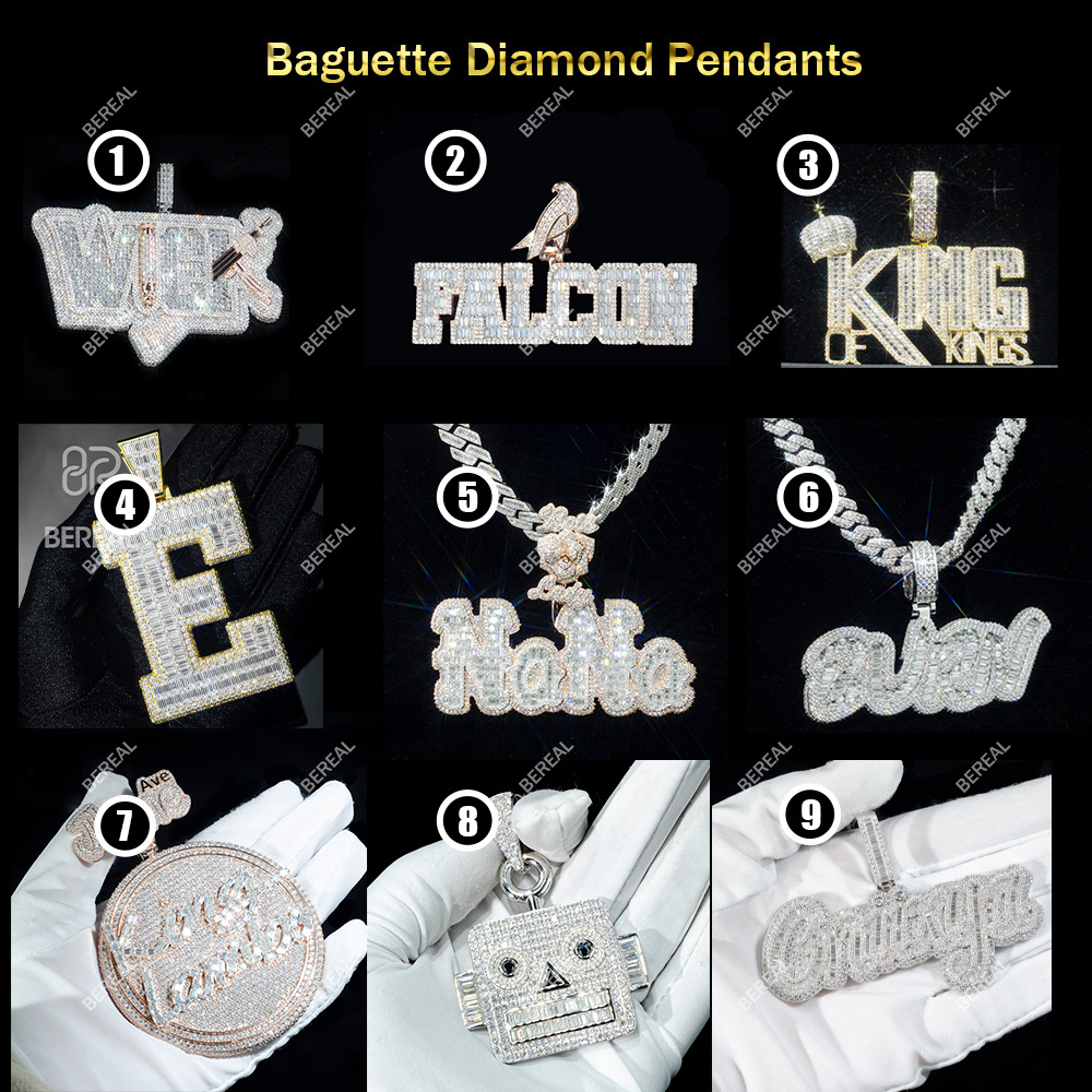 Customize Pass Diamond Tester Hip Hop Jewelry VVS baguette hiphop Moissanite Custom 10K 14K 18K Real Gold Men mossanite Pendant