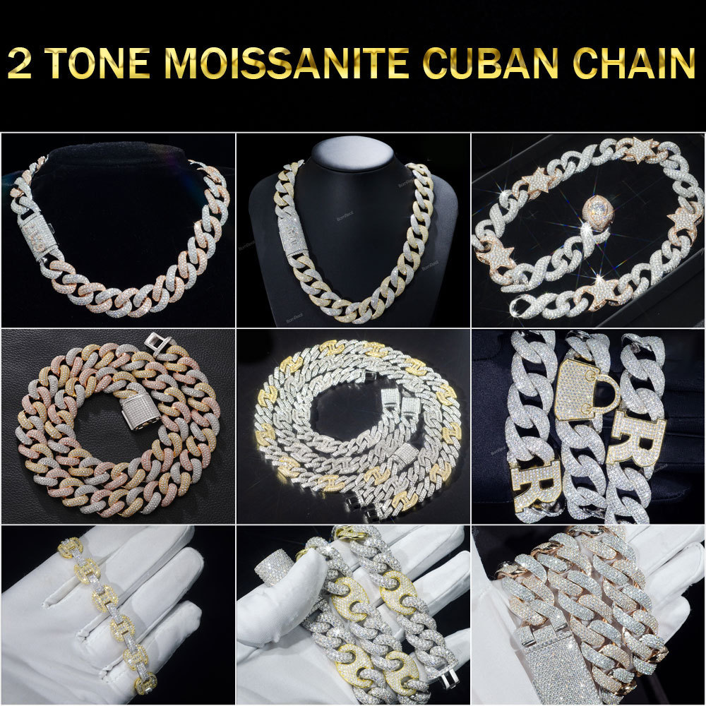 Factory Price Wholesale VVS Iced Out Moissanite Diamond 8mm Sliver Rose Gold Cuban Link Chain Necklace Bracelet For Men Jewelry