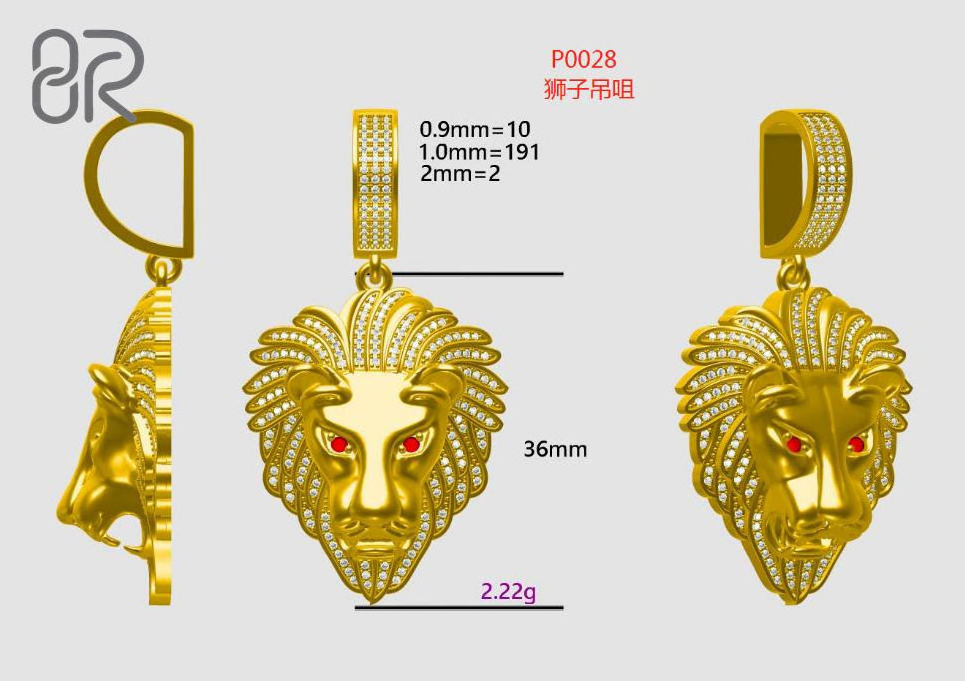 Custom 3D Crown Lion Head VVS Moissanite Diamond Pendant Iced Out 925 Silver 18K Plated Gold Pendant Necklace Chain For Man