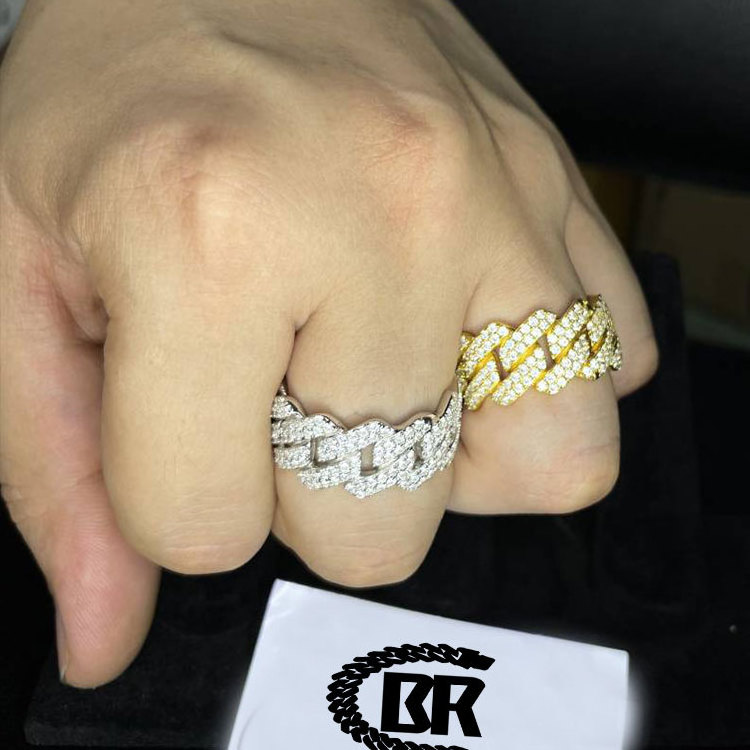 Full Zircon Women Jewelry Ring CZ 14k 18k Gold Plated Hiphop Miami Cuban Link Chain Ring Hip Hop Rings for Men