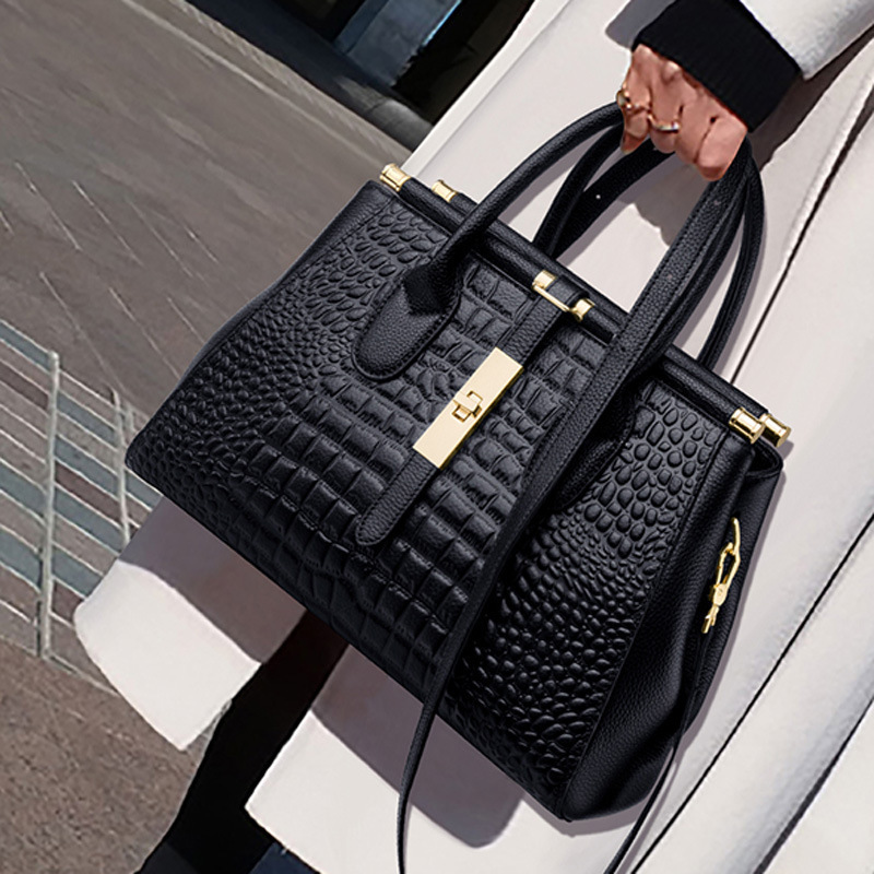 2022 New Fashion Real Leather Crocodile pattern Lady Messenger Bags First Layer Cowhide Genuine Leather Handbag Women Tote Bag