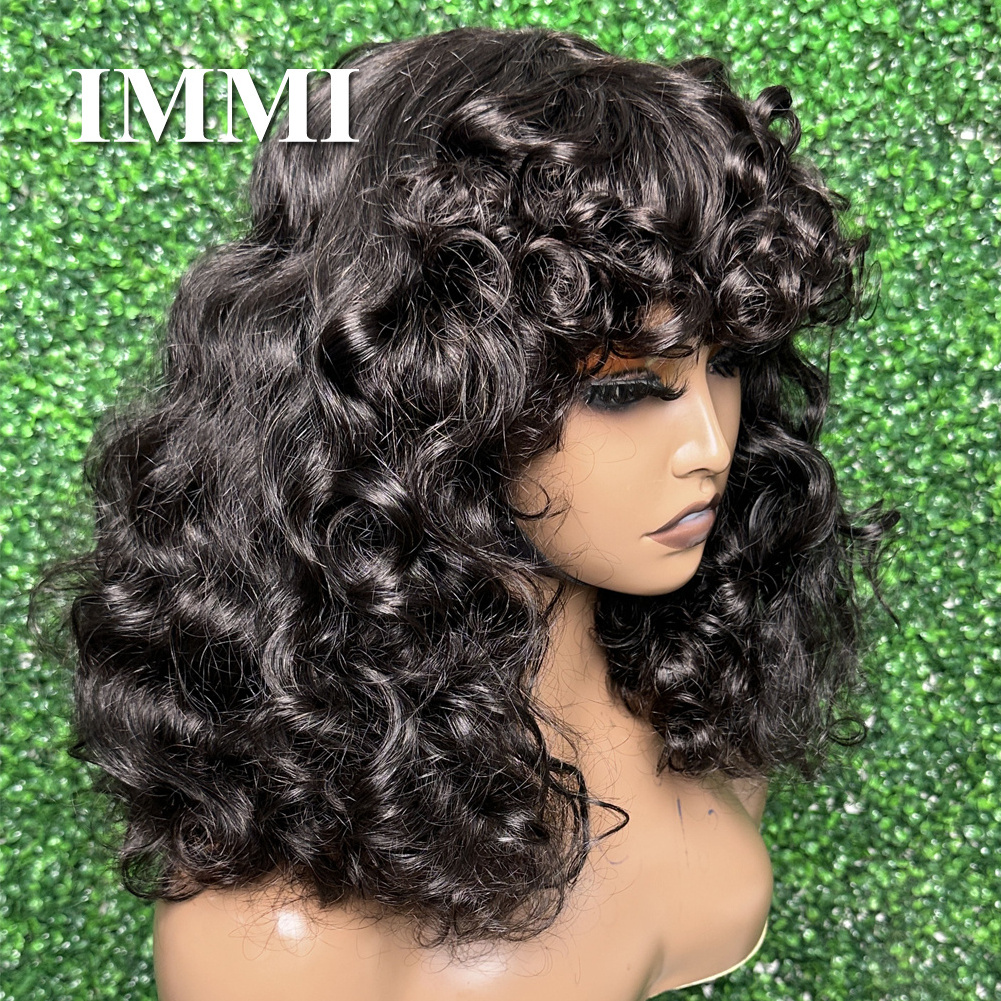 2024 New Arrivals Cheap Bob Wig With Bangs Wave Human Hair Wigs For Women Human Hair No Lace Full Machine Made Wigs