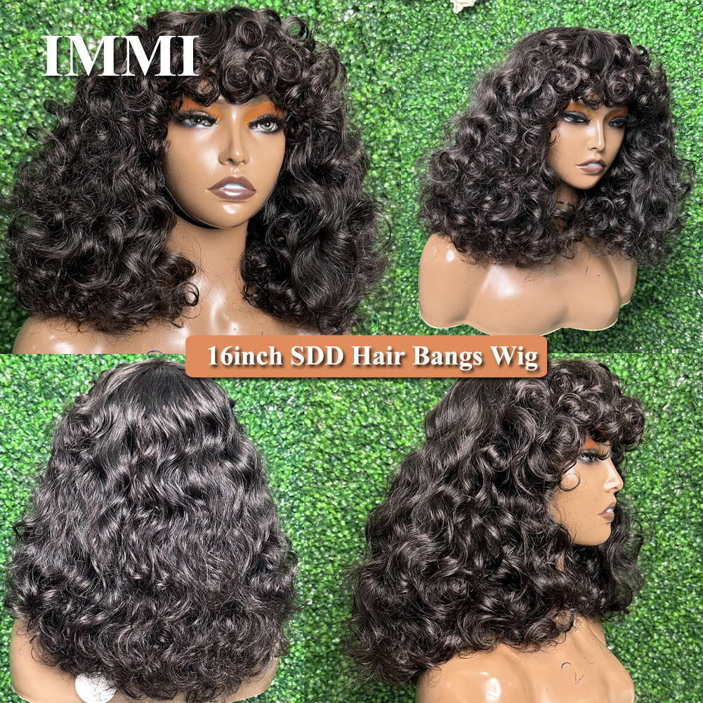 2024 New Arrivals Cheap Bob Wig With Bangs Wave Human Hair Wigs For Women Human Hair No Lace Full Machine Made Wigs