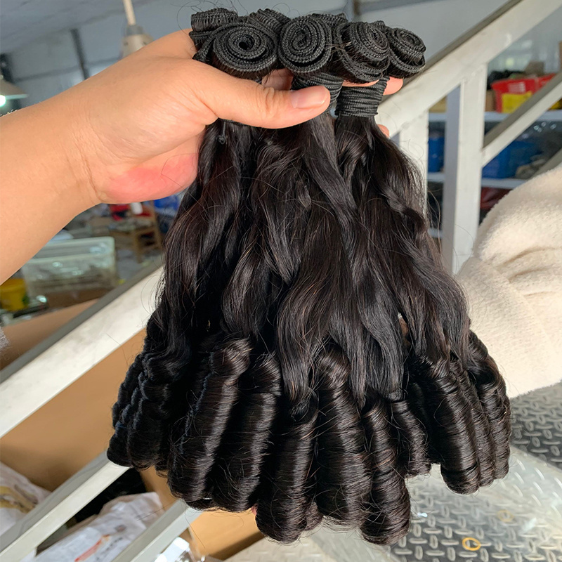 12A Grade Funmi Hair Super Double Drawn Virgin Cuticle Aligned Brazilian Hair Bundles Funmi Pixie Curly Natural Black Color