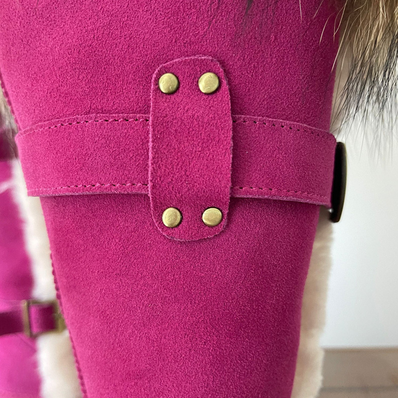 Fashion Luxury red sheep skin shoes raccoon fur snow boot women winter Over Knee Sheepskin leather fur thigh high boot for women