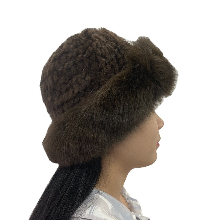 manufacturer Custom white women fashion 2022 mink fur beanie hats wholesale fox fur furry bucket hats reversible