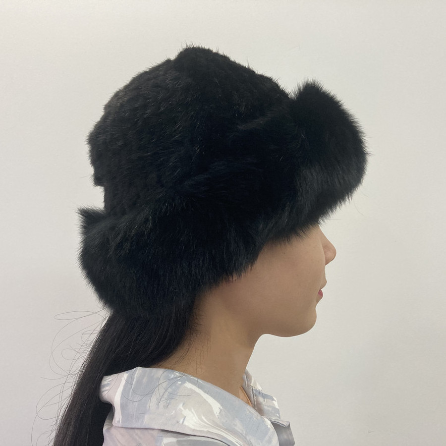 manufacturer Custom white women fashion 2022 mink fur beanie hats wholesale fox fur furry bucket hats reversible