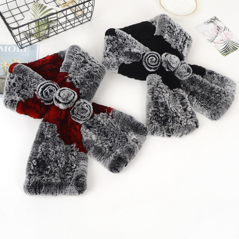 Genuine rex rabbit fur colors scarves winter warm use ladies knitted fur scarves