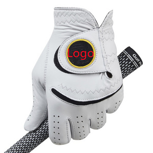 Custom private label Embroidery Cabretta Men'S Grip ladies white color Leather Left One right hand Easy Grip Light Golf Gloves