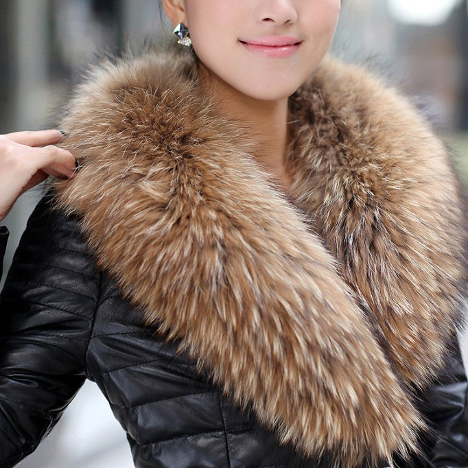 Custom Real fluffy Natural Raccoon fox Fur Collars and Fur Trim Scarf wrap For Women Men Down Jacket Parka coat