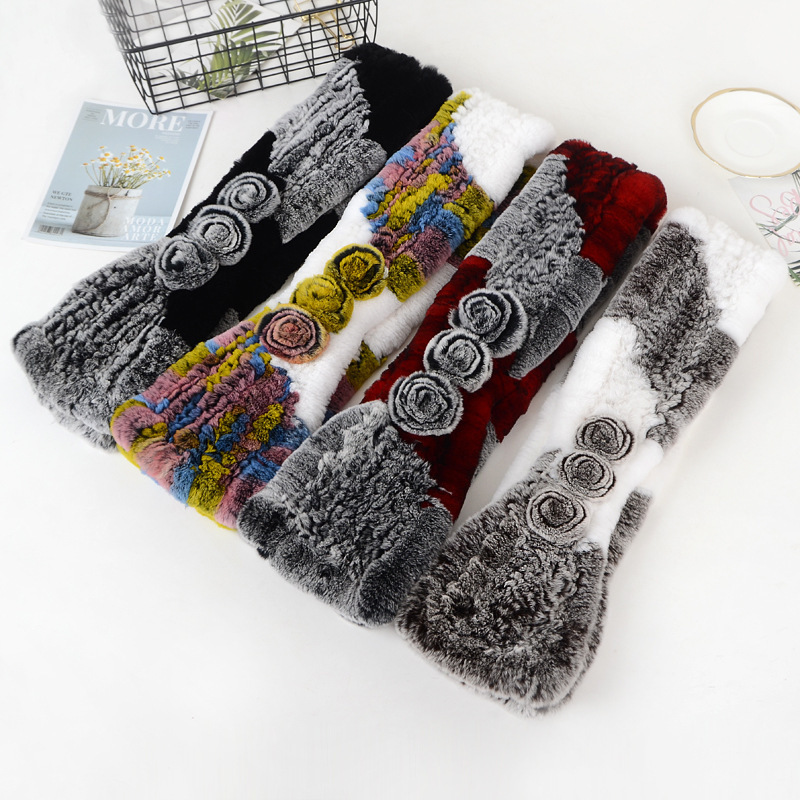 Genuine rex rabbit fur colors scarves winter warm use ladies knitted fur scarves