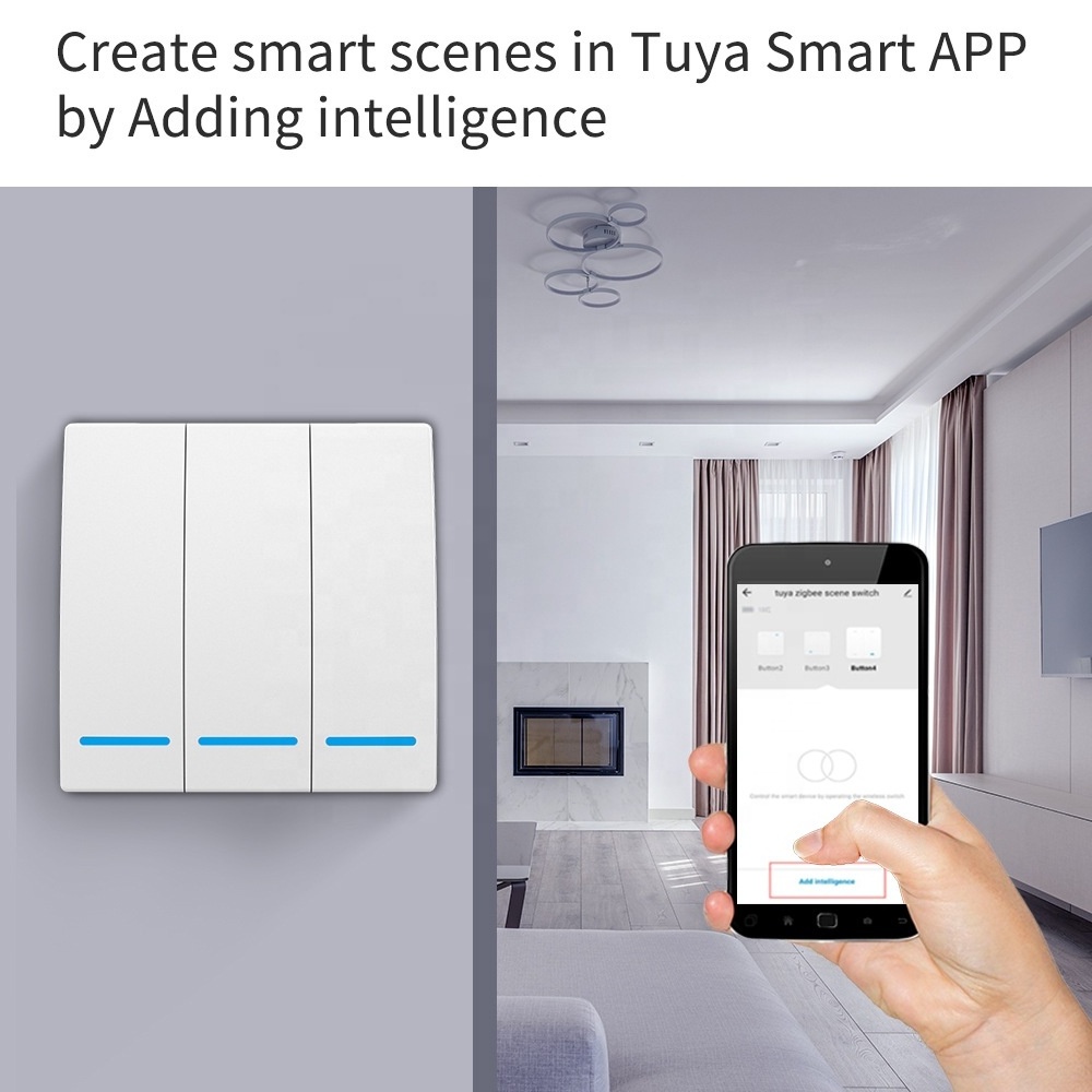 wireless zigbee 1/2/3 gang scenario battery powered button light programs tuya smart life remote alexa wifi scene switch